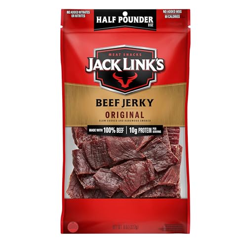 Jack Link's Beef Jerky, Original, Half Pounder Large Jerky Bag - Flavorful Meat Snack, Ready to Eat Protein Snacks with 10g of Protein per Serving, Made with 100% Beef