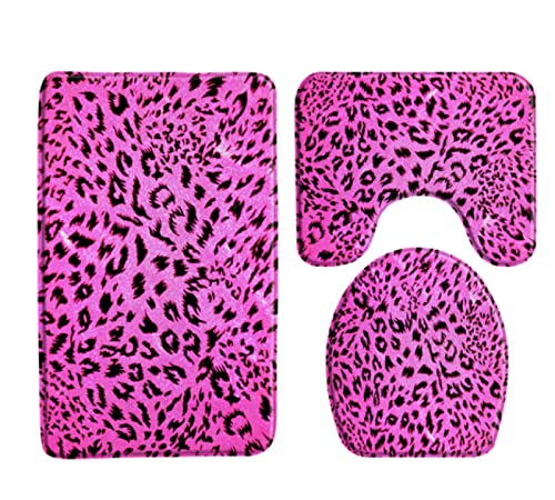 Badezimmer Badematte 3 Teilig Set,3D Pinker Panther Saugfähige Teppich,WC-Deckelbezug,U-Förmige Matte 3-Teiliges…