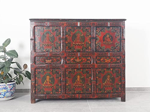 Yajutang Commode tibétaine avec de magnifiques figurines peintes à la main