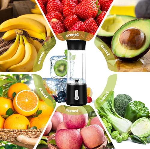 Draagbare mixer, 500 ml, oplaadbare USB-blender, draagbare persoonlijke mixer, mini-mixer, smoothiemaker met 6 messen, persoonlijke mini-blender, draagbare fruitblender voor keuken, sportschool - Afbeelding 5