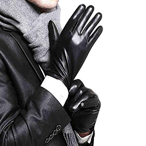Galapagoz New Leather Gloves Cashmere Full Finger Mens Motorcycle Driving Black Winter Warm Touch Screen US