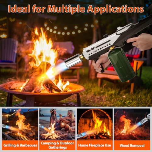 Image of Propane Torch Gun, Flamethrower Blow Torch with Adjustable Flame, Multipurpose Cooking Torch for BBQ, Searing Steak, Camping, Charcoal Lighter & Small Welding (Tank Not Included)