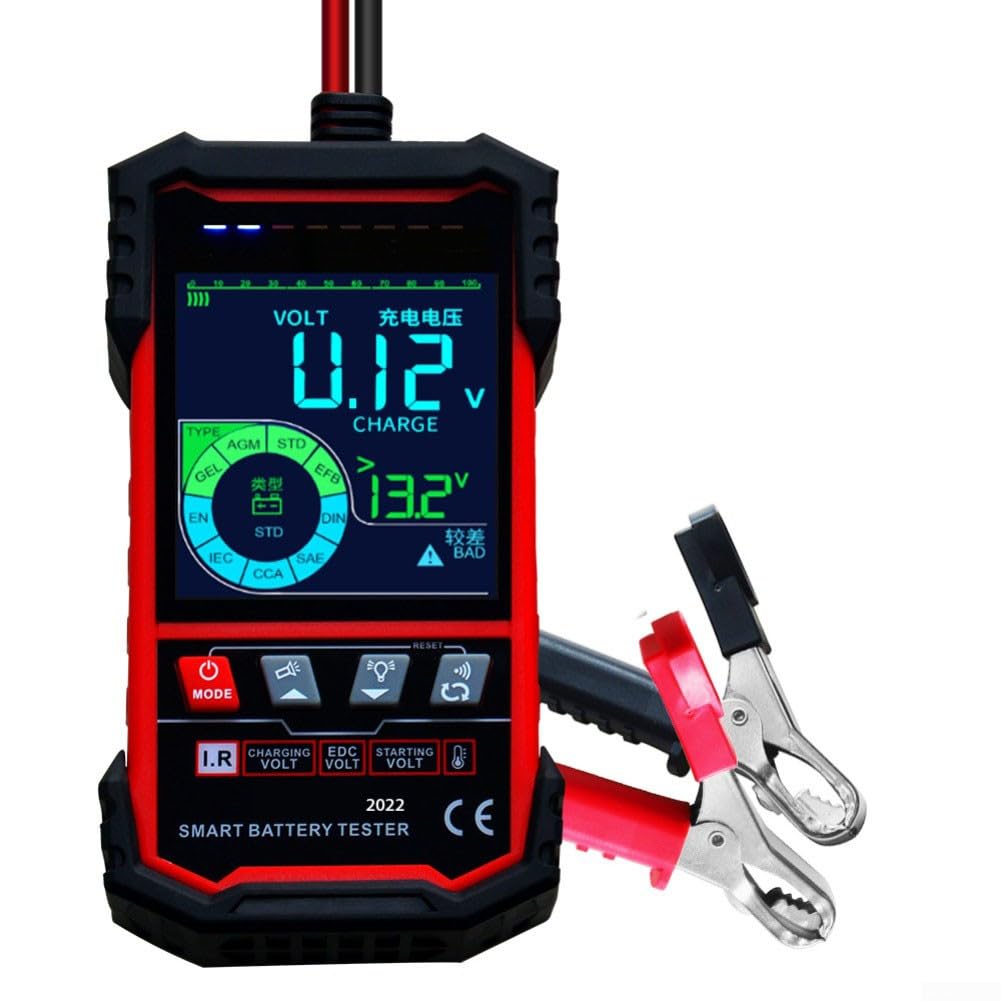 Tester digitale per batterie per veicoli da 12 V 24 V con display da 3,2 pollici, rilevamento della tensione di capacità CCA AH, per gel AGM per supporto EFB, alimentazione di tipo C, per