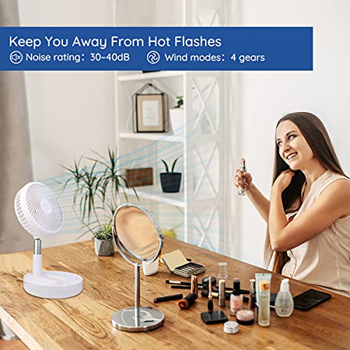 Battery Operated Portable Standing Fan, Primevolve Rechargeable USB Personal Floor Fan with Adjustable Height, 4 Speed Settings Pedestal Fan for Camping Tent Travel, White, 7200mAh