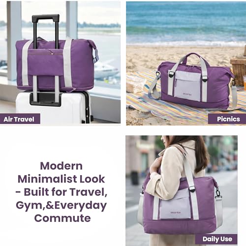 Image of Storite Expandable Travel Duffel Bag, Purple, 55x15x28 cm