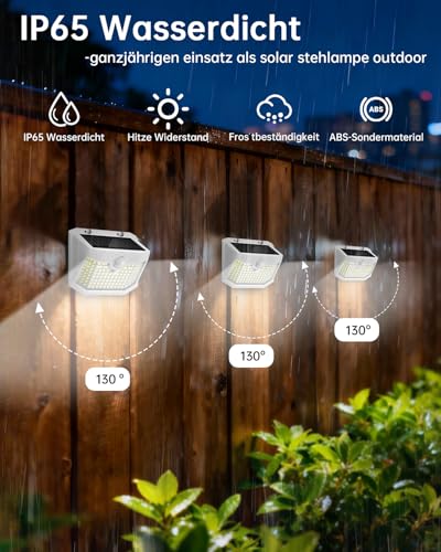 Aootek Solarlampen für Außen mit Bewegungsmelder, 3er Set, Garten, 120 LED – Ansicht 2