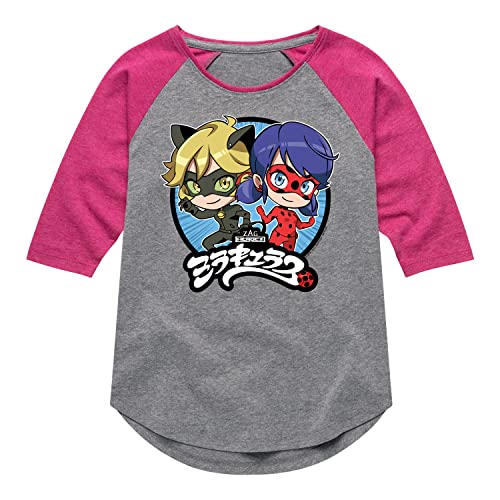 HYBRID APPAREL - Miraculous Lady Bug and Cat Noir - Manga Ladybug Cat Noir - Toddler and Youth Girls Raglan Graphic T-Shirt