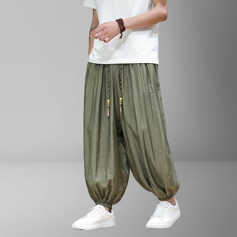Men's Summer Chinese Style Lightweight Ice Silk Loose Jogger Harem Casual Lantern Pants2