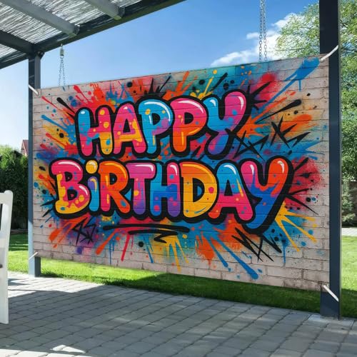 Image of HOMETITUTE Graffiti Style Birthday Banner 71x43 Inch