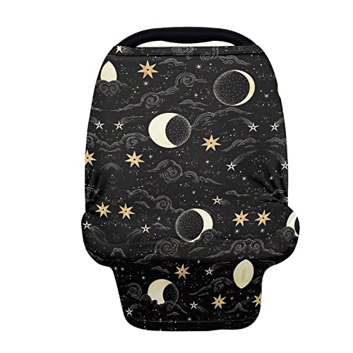 Image of ZFRXIGN Galaxy Baby Car Seat Covers, Nursing Cover Breastfeeding Scarf Black Boho Stretchy Coverage, Infant Stroller Cover Cloud Moon Star Designs