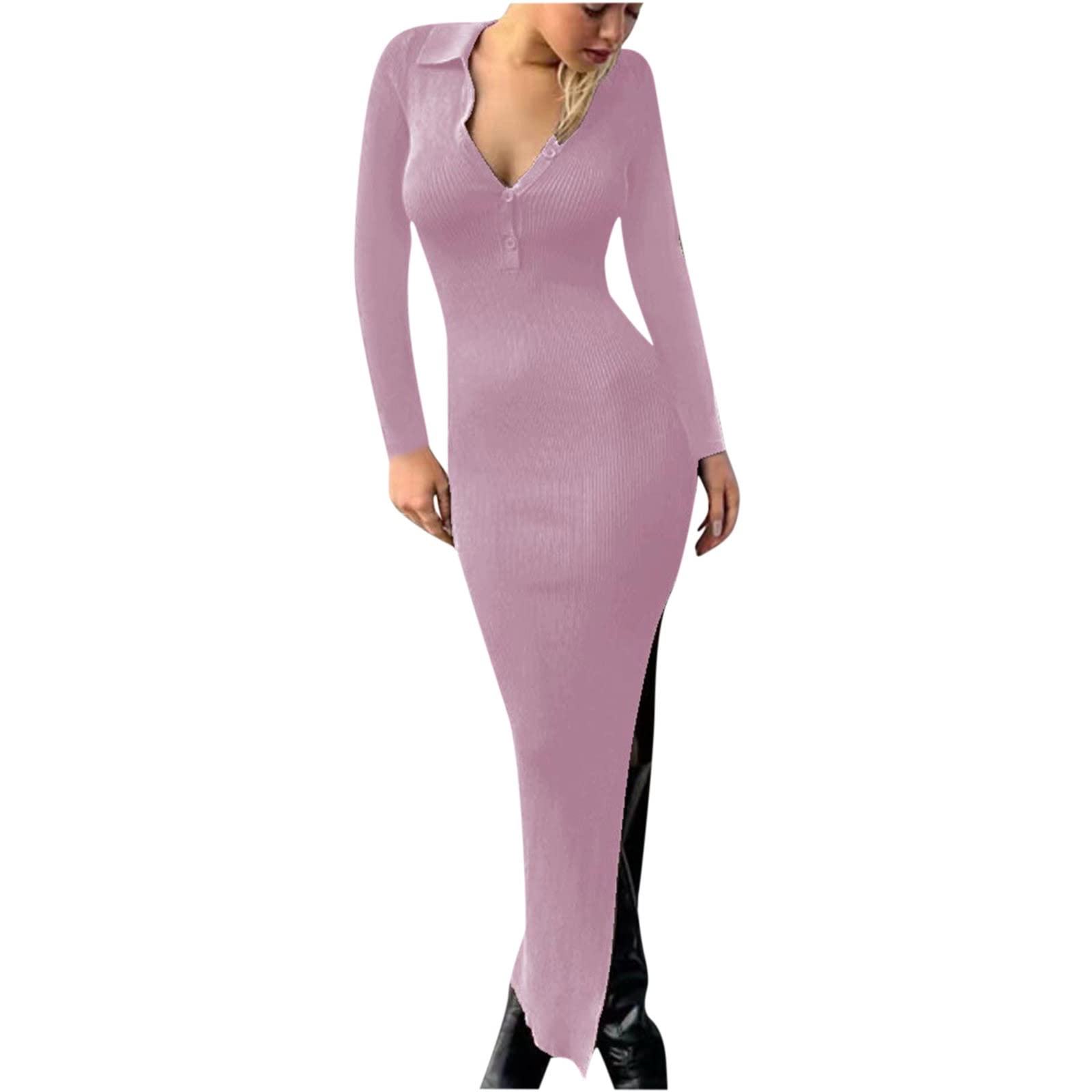 HopwinWomen's Long Sleeve Square Neck Bodycon Maxi Long Dress, Soft Lounge Ribbed Bodycon Dresses