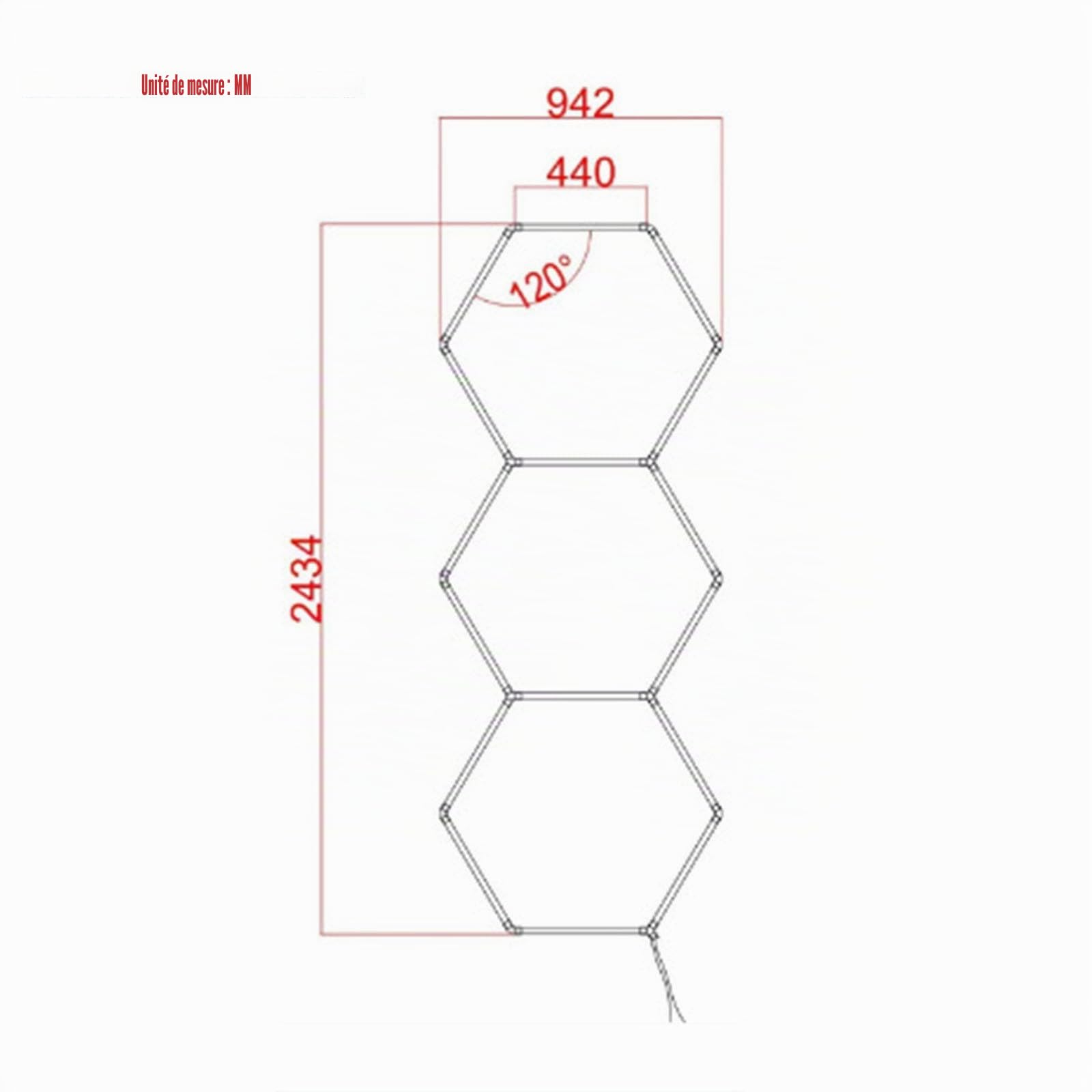 Plafonnier Hexagonal en nid d'abeille 128 W 6 500 K 3 lumières LED hexagonales pour garages, gymnases, sous-sols, entrepôts, ateliers de détail Automobile