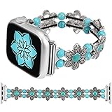 Wearlizer Compatible with Apple Watch Band 41mm 40mm 38mm Women, Boho Handmade Turquoise Beaded Elastic Stretch Replacement Bracelet For Series SE/Ultra2/Ultra/10/9/8/7/6/5/4/3/2/1(Turquoise S)