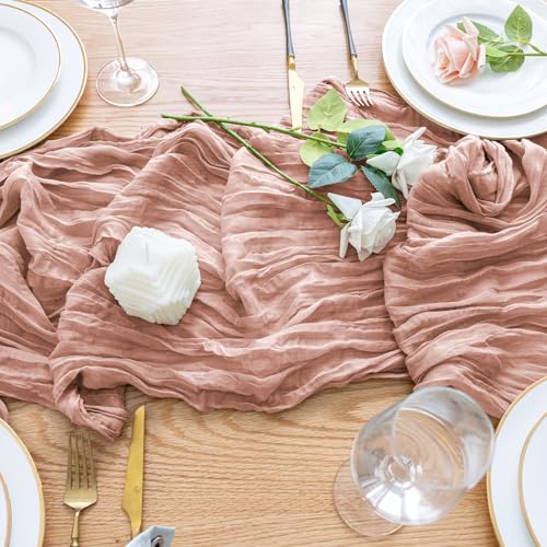Wokceer ZQ-3S-DUSTY PINK-K Cheesecloth Table Runner 3Pack 10Ft Dusty Pink Boho Gauze Cheese Cloth Table Runner For Party Long Rustic Sheer Table Runners For Baby Bridal Shower Wedding Easter Table Decor thumb #4