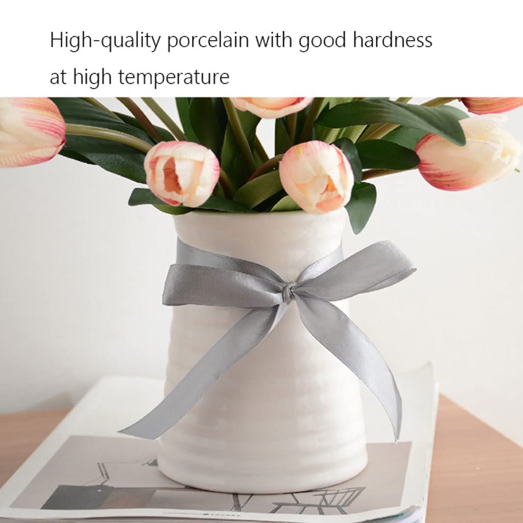 Künstliche Blume Tulpe Kunstblumen Set Blumenarrangement mit Keramik Spiralmuster Vase Kleine Faux Trockenblume für Wohnzimmer Dekor Zuhause und Büro Artificia
