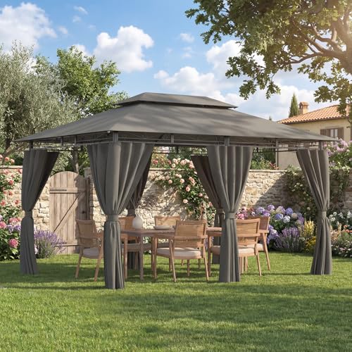 Devoko Garden Pavillon 3x4 Wasserdicht Stabil Winterfest Deluxe Gazebo UV-Schutz 50+ Doppellagiges Grilpavillons mit seitenwänden für 8-14 Personen Partyzelt für Freizeit Partys Grau