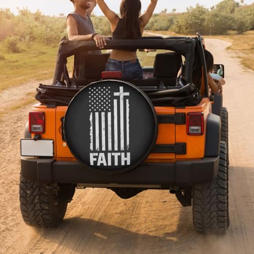 Image of Christian Distressed White USA Flag Spare Tire Cover Dust-Proof Wheel Tire Cover Fit Trailer, RV, SUV and Many Vehicle 15 Inch