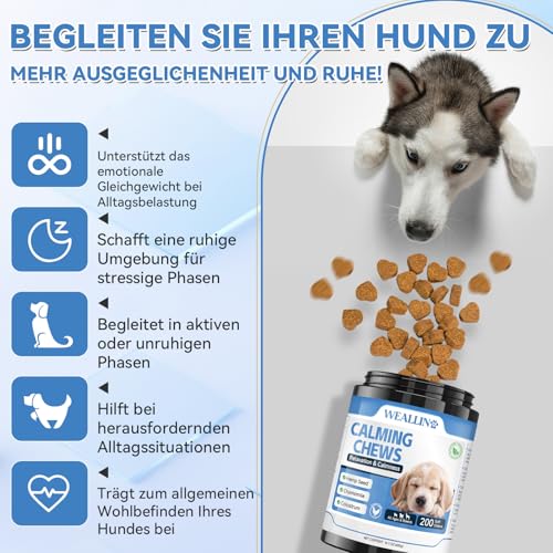 WEALLIN Beruhigungsmittel für Hunde 200 Kaubleck Natürliche Beruhigungs Snacks für Hunde, Unterstützt das Gleichgewicht bei Trennung, Unruhe, Reisen, Gewitter Für alle Rassen & Größen Huhn Geschmack