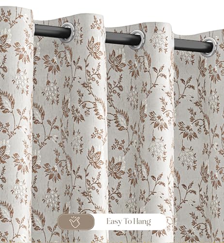 Image of Yellow Weaves 1 Pc Jacquard Botanical Eyelet Long Door Curtain - Perfect for Home, Office, Bedroom, Living Room & Balcony - 7 Feet (Brown)