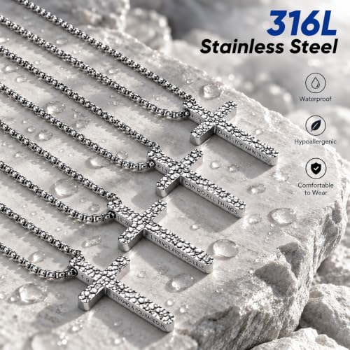 Hammered Cross Necklace for Men, Philippians 4:13 Bible Verse Cross Pendant - image 7