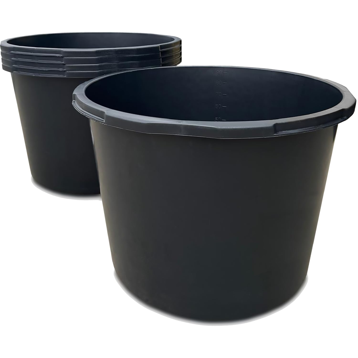 Kistenberg 5X Mörtelkübel 90 Liter | Eimer mit Skala | aus robustem Kunststoff | schwarz | ideal für Bauarbeiten, Garten und Heimwerkerprojekte | 63 x 42 cm