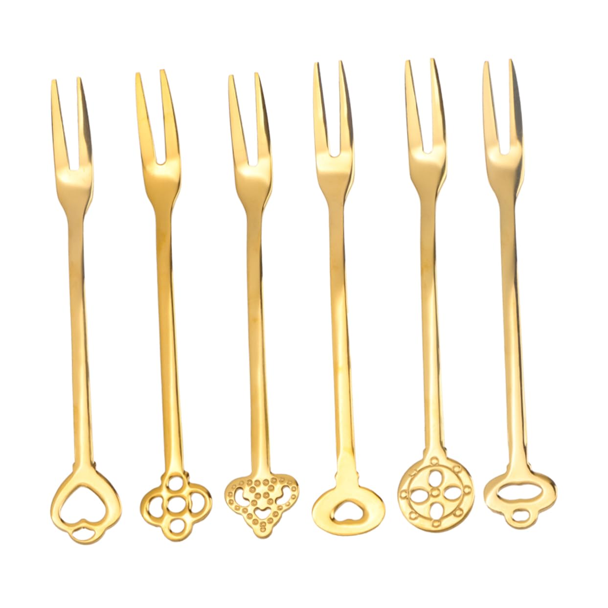 OUNONA 18piezas Tenedores De Fruta De Acero Inoxidable Reutilizables Para Fiestas Utensilios De Mesa Elegantes Aptos Para Hotel Bar y Eventos Dorado Con Caja
