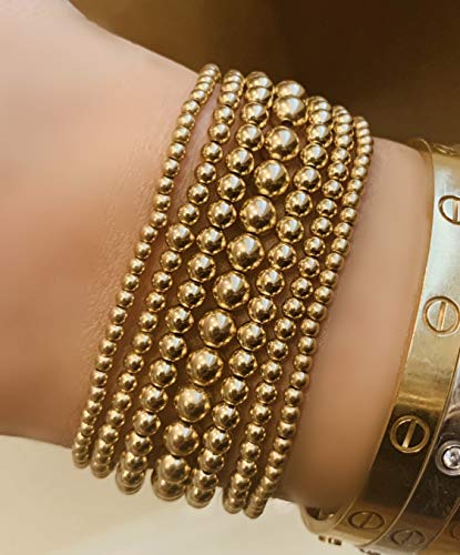 14k Gold Filled Beaded Ball Bracelet, 4mm, Dainty Layering Jewelry, Stacking Stretch Bracelets (6.25)4