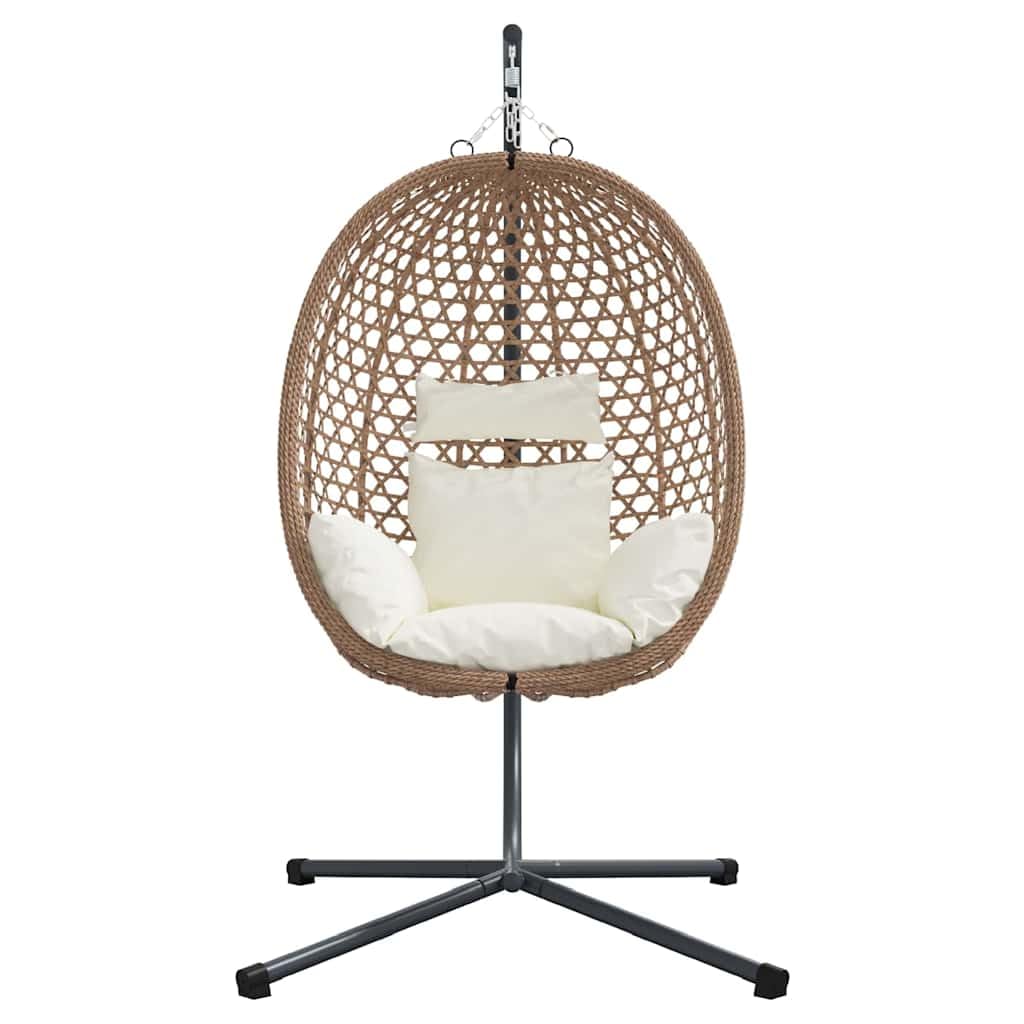 Fauteuil suspendu avec support, crème clair, chaise suspendue pliable en polyrotin, fauteuil flottant ergonomique pour jardin, terrasse et salon, 104 x 100 x 191 cm