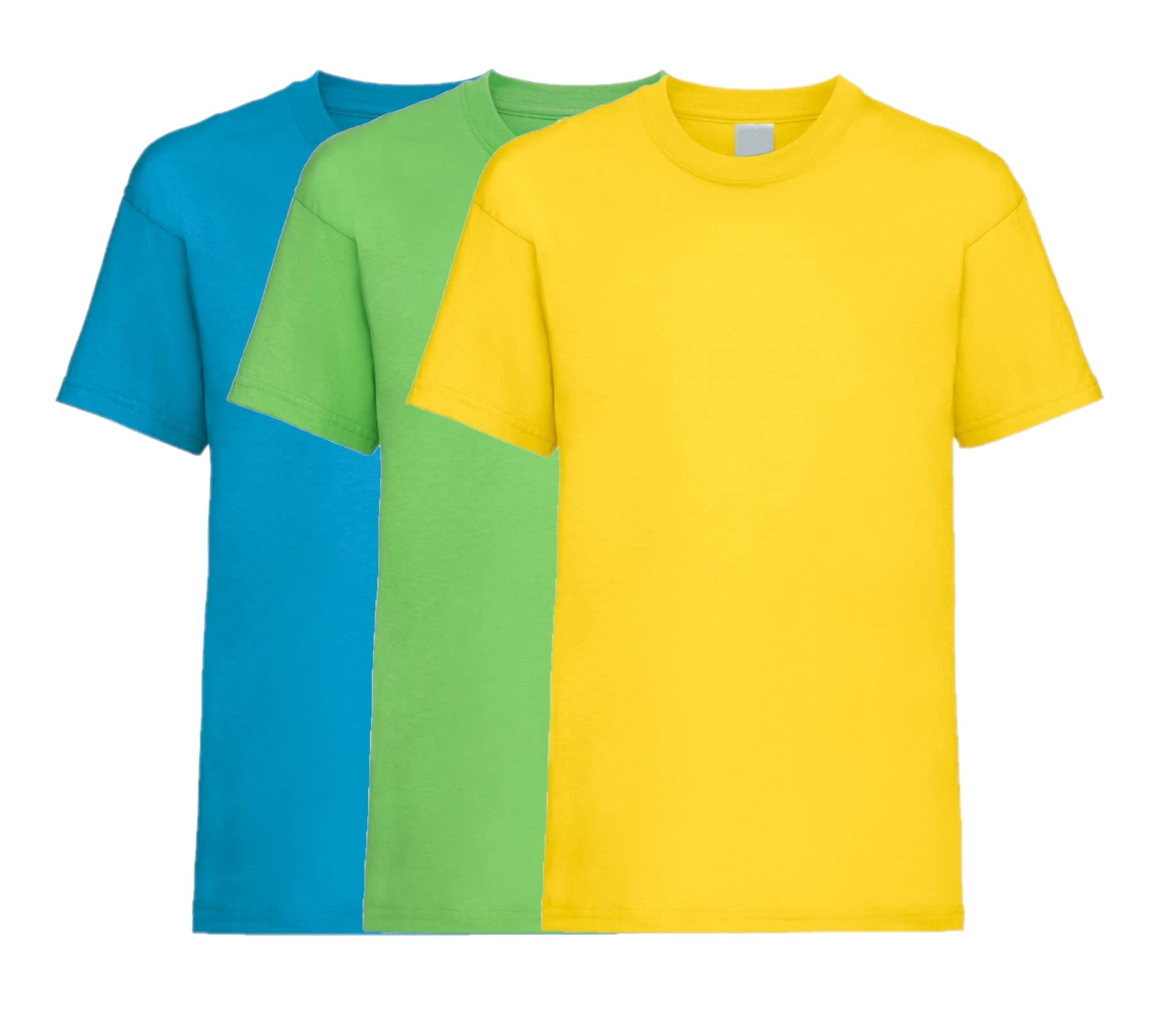 COOZO Unisex Kids Valueweight Pack of 3 Short Sleeve T-Shirts - Azure Blue/Lime/Yellow - 5-6 Years