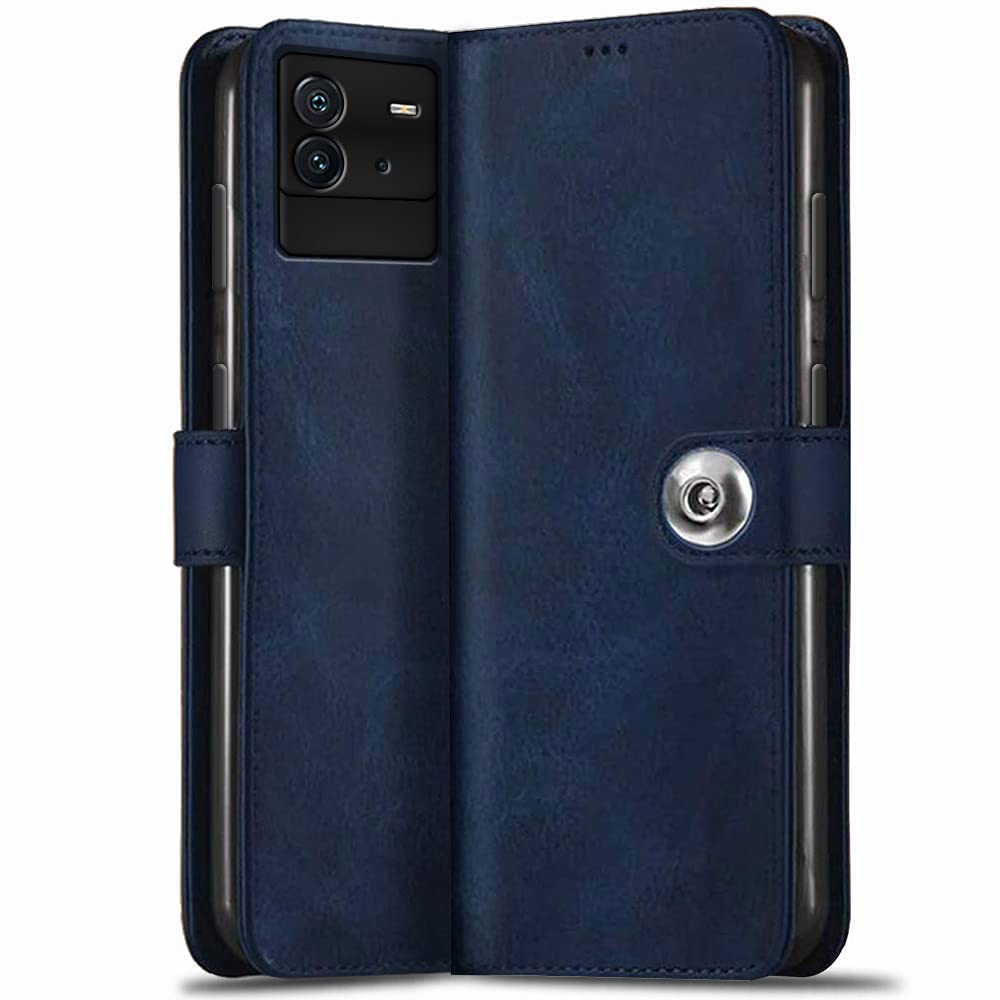 TheGiftKart Genuine Leather Finish Flip Back Cover Case for iQOO Neo 6 5G | Inbuilt Pockets & Stand | Wallet Style | Designer Button Magnet Flip Cover Back Case for iQOO Neo6 5G (Blue) (B0B3HSHDKX) Amazon Price History, Amazon Price Tracker