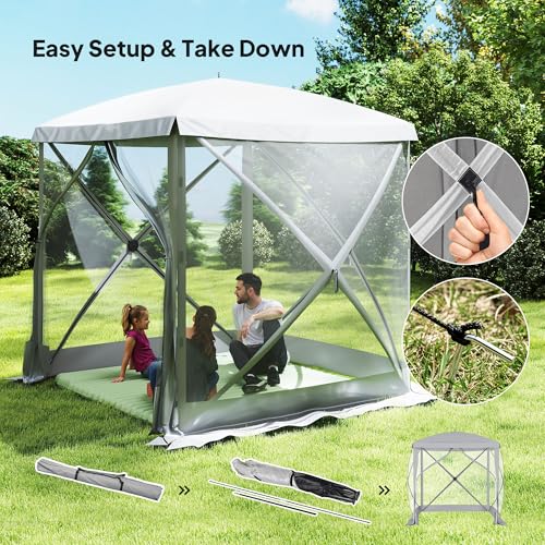 Outsunny 7 x 7ft Pop-Up Screen House Gazebo Camping Outdoor Instant Setup Tent Fits 3-4 People 210D Material w/Carry Bag & Ground Stakes image 2