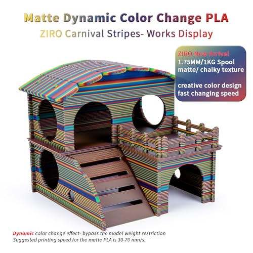 Image of ZIRO Rapid Color Changing PLA, Matte Twist Effect Multi-Color Filament 1.75mm, Dyanmic Rainbow 3D Printer Filament, Fast Color Change Matte PLA Stripes Series, Fit Most 3D Printer,Carnival Stripes