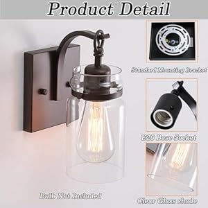 Wall Sconces Set of Two, Oil Rubbed Bronze Sconces Wall Lighting Fixtures with Clear Glass Indoor Farmhouse Bathroom Wall Sconce for Bathroom Hallway Stairwell Wall Sconces Set of Two Oil Rubbed Bronze Sconces Wall Lighting Fixtures with Clear Glass Indoor Farmhouse Bathroom Wall Sconce for Bathroom Hallway Stairwell