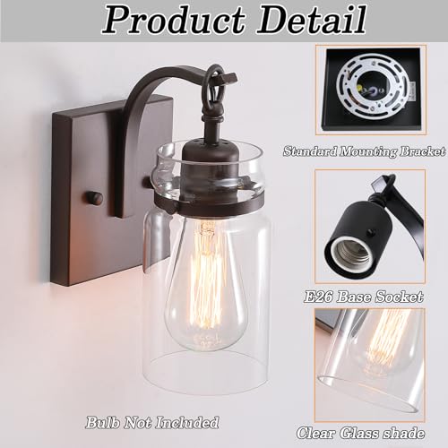 Wall-Sconces-Set-of-Two-Oil-Rubbed-Bronze-Sconces-Wall-Lighting-Fixtures-with-Clear-Glass-Indoor-Farmhouse-Bathroom-Wall-Sconce-for-Bathroom-Hallway-Stairwell Wall Sconces Set of Two Oil Rubbed Bronze Sconces Wall Lighting Fixtures with Clear Glass Indoor Farmhouse Bathroom Wall Sconce for Bathroom Hallway Stairwell