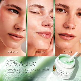 Farmacy Makeup Remover Cleansing Balm - Green Clean Waterproof Makeup Remover Balm + Oil Cleanser for Face - Gently Melts Make Up + SPF - Hydrates + Softens Skin with Super Greens + Papaya (50ml)