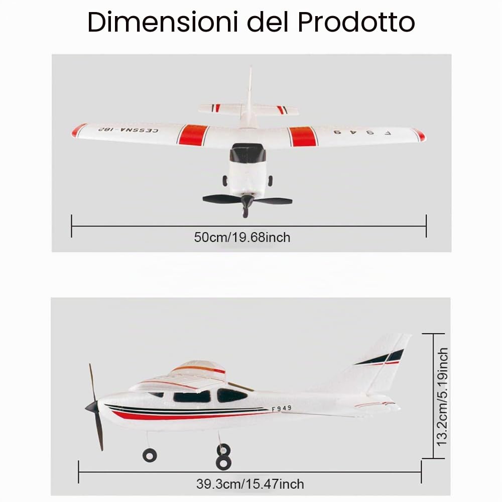 F949 RC Aereo 3D6G 3CH RTF Radiocomandato Aerei con Giroscopio, 720 Motore, CESSNA-182 Aereo da Esterno per Adulti Principianti (2BSL+Motor)