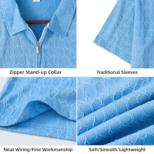 Polo para hombre texturizado manga corta, ligero y ajustado para verano, estilo casual para golf y playa miniatura 6
