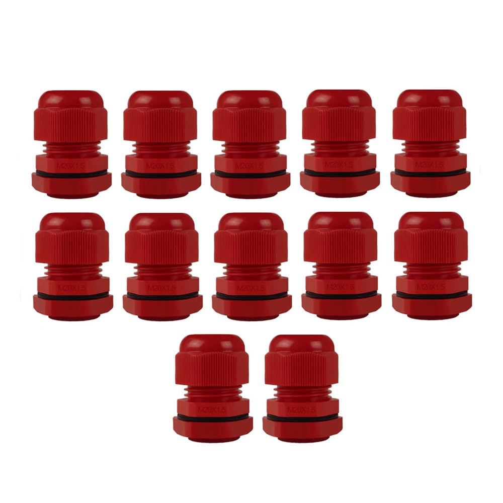 Avartek Red Pack Of 12 Black 20Mm Nylon Cable Glands, Suitable For 6-12Mm, M20 Thread Ip68 Gland Connectors - (Red)
