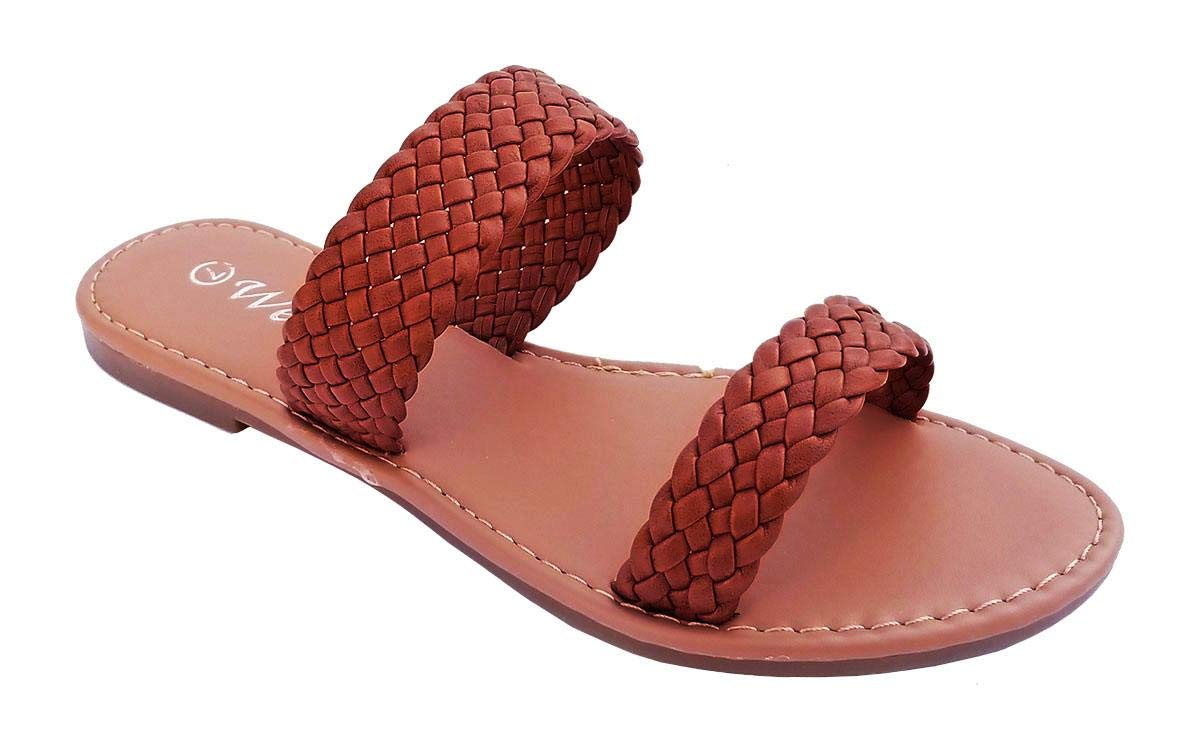 Elegant Womens Fashion Flip Flop Sandals 6 5 2 Strap Braided Tan