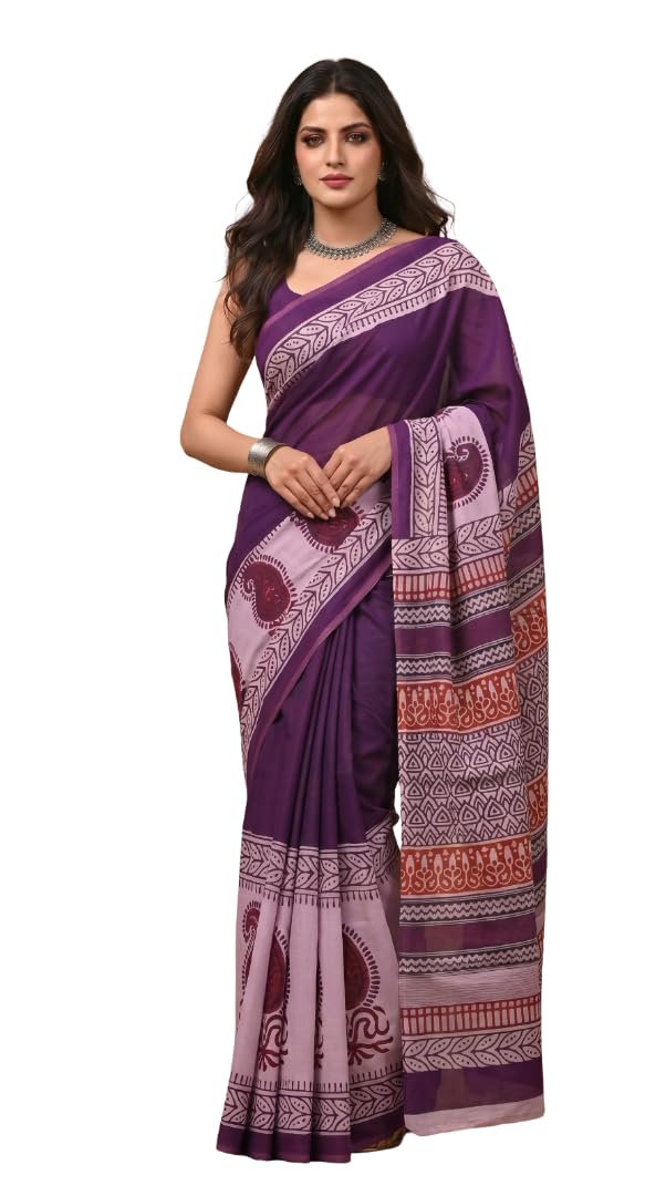 Women's Printed Cotton Saree with Unstitched Blouse Piece | Soft Lightweight Traditional Ethnic Wear for Casual, Office, Party & Festival-picture-18