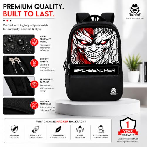 Image of HACKER Laptop Backpack for Men & Women | Stylish & Printed Backpack | Durable School, College & Office Bag | Spacious Travel Backpack with Padded Laptop Compartment & Adjustable Straps