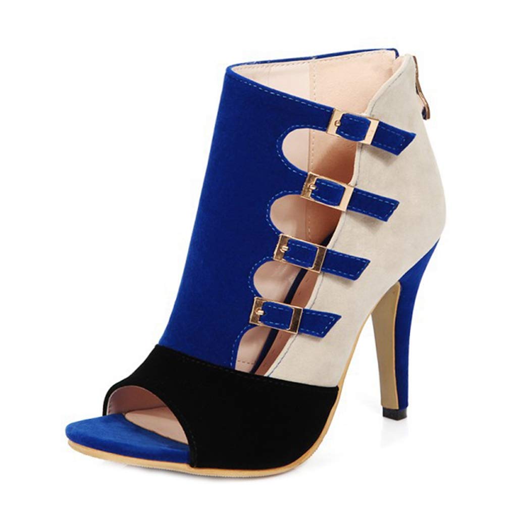 JOEUSTY Women's Stilettos High Heel Sandals Sexy Peep Toe Buckle Strappy Zipper Dress Pumps Caged Booties