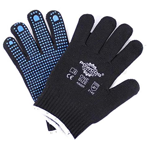 3 x Powcog Nylon Safety Gripper Work Gloves - Blue with PVC Polka Dots - MultiFit Cover