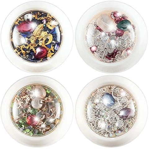 NAILART MIX 4100 •• 4 Stück Set Döschen Einleger Overlay Strass Perlen Charms Cover