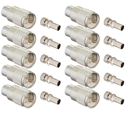 Ancable UHF/PL-259 Male Solder Coax Connector with Reducer for CB Ham Radio Antenna,Pack of 10,Silver