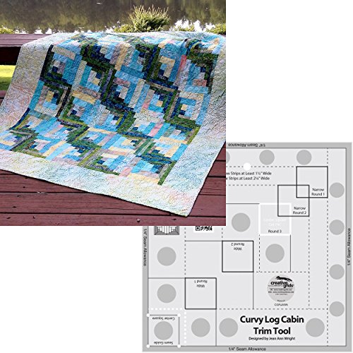 Bundle of Creative Grids Curvy Log Cabin Trim Tool 8in Finished Blocks and Cut Loose Press Sun, Surf, and Seaweed Curvy Log Cabin Quilt Pattern