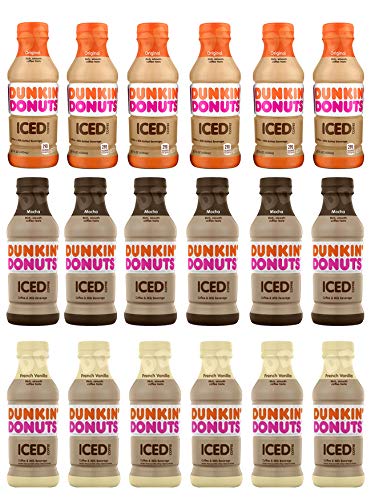 LUV BOX - Variety Dunkin Donuts Coffee Pack 13.7oz Plastic Bottle, 18ct.,French Vanilla,Mocha,Original