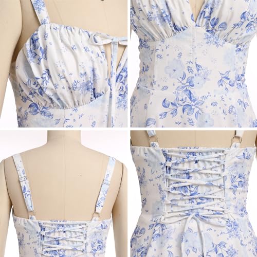 Women's Floral Corset Dress Formal Cocktail Dresses Going Out Casual Sundress Split Thigh Spaghetti Strap Vintage Dress3