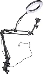 6,3 Ring Light com suporte para telefone suspenso, braço articulado flexível LED Selfie Light com suporte e suporte para telefone, LED Desk Ring Light com braçadeira para gravação