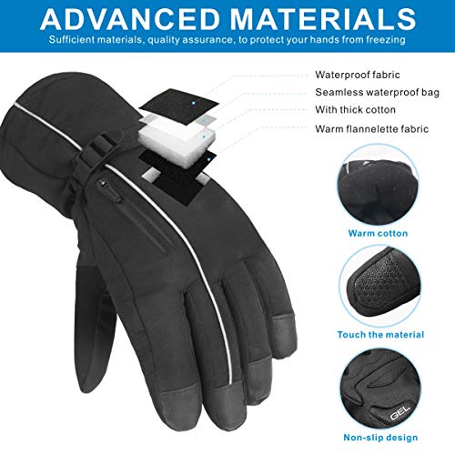 Idefair Winter Ski Gloves,Waterproof Ski Mittens Thermal Touchscreen Snowboard Skiing Gloves Unisex Anti Slip Warm Snow Gloves for Cycling Running Climbing Hiking Outdoor Sports (Black, L)